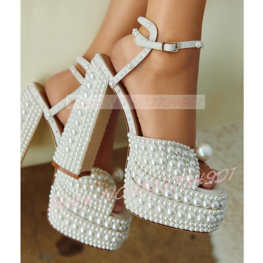 Women'S Shoes Quality - Women's White Pearl Platform Sandals Ankle