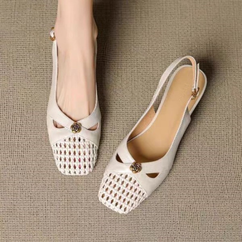 Mule Slip On - Women's French-style closed-toe sandals, chunky heel,