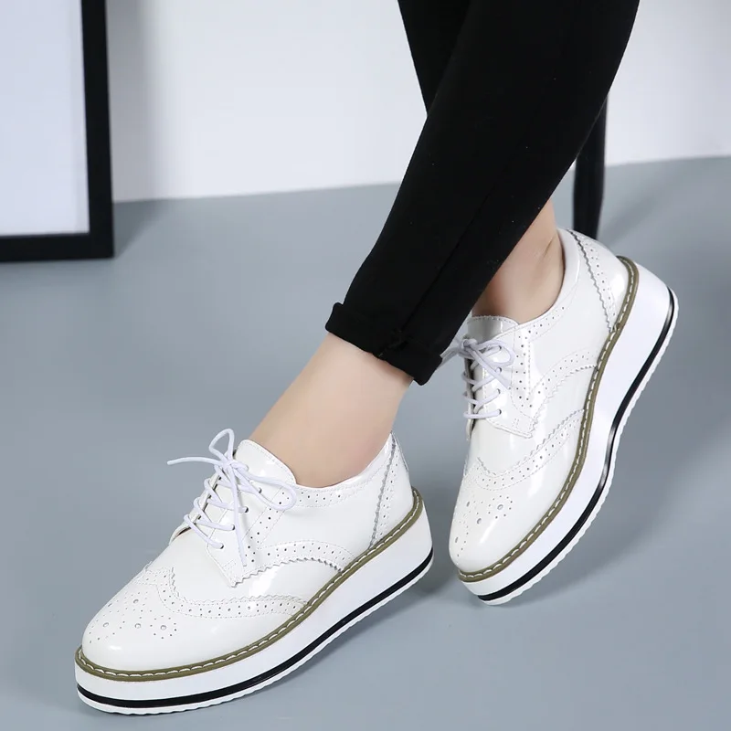 Women Platform Flats Leather L - огляд і ціна Oxford Lace Up Women