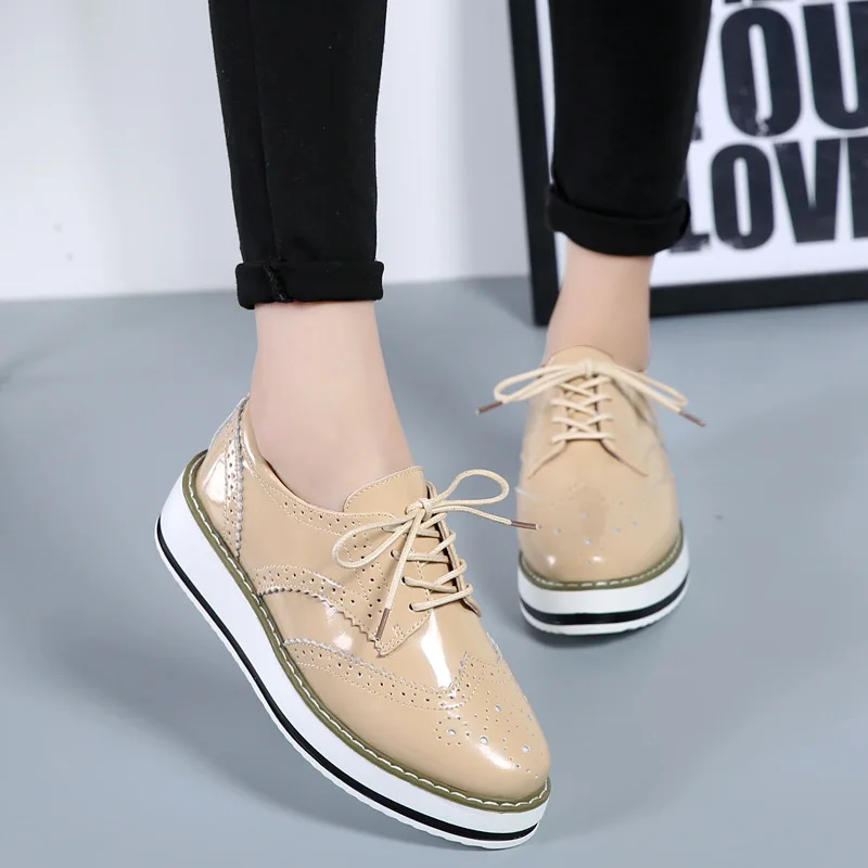 Women Platform Flats Leather L - огляд і ціна Oxford Lace Up Women