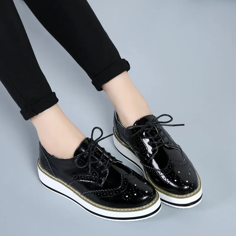Women Platform Flats Leather L - огляд і ціна Oxford Lace Up Women