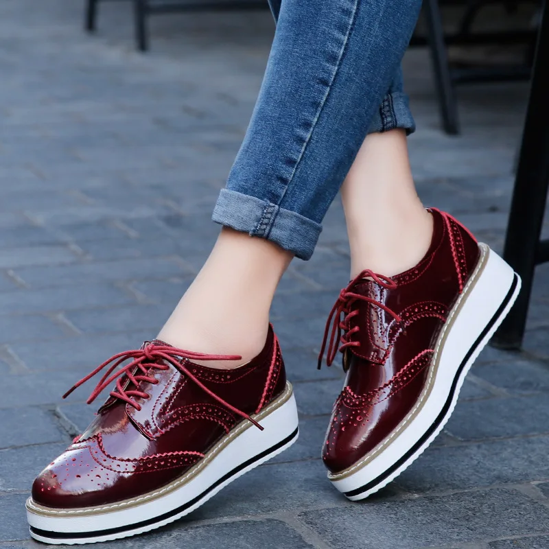 Women Platform Flats Leather L - огляд і ціна Oxford Lace Up Women