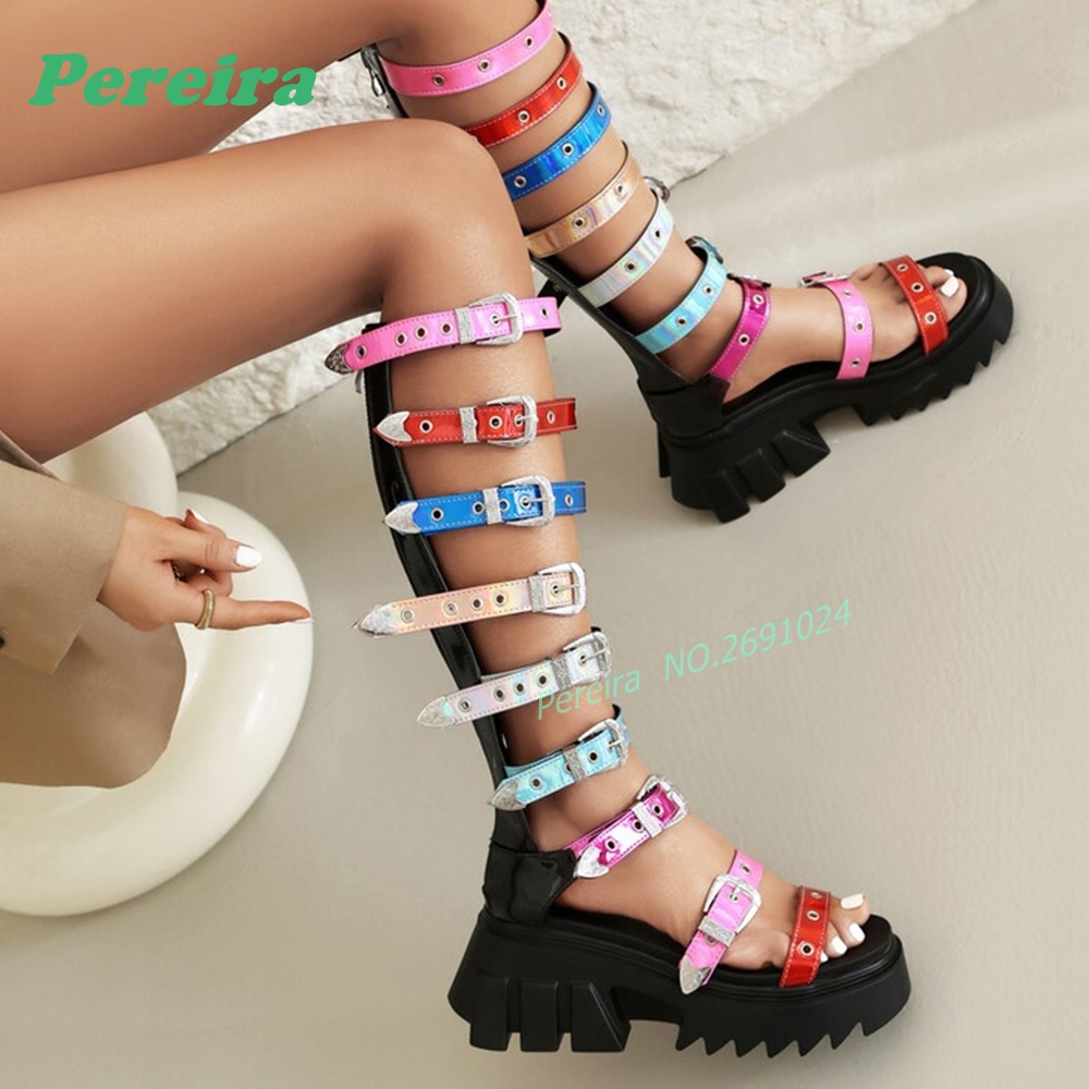Colorful Multi Buckle Straps K - огляд і ціна Knee High Boots Women