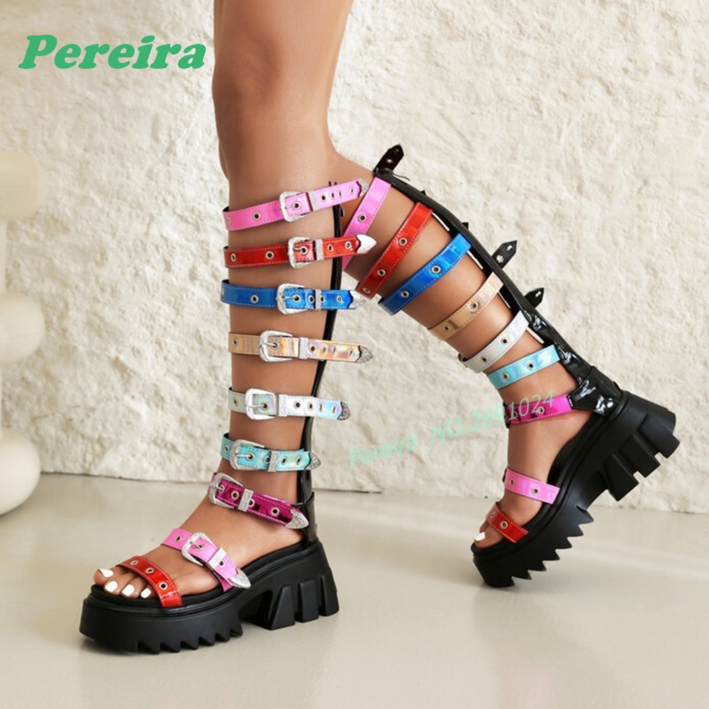 Colorful Multi Buckle Straps K - огляд і ціна Knee High Boots Women