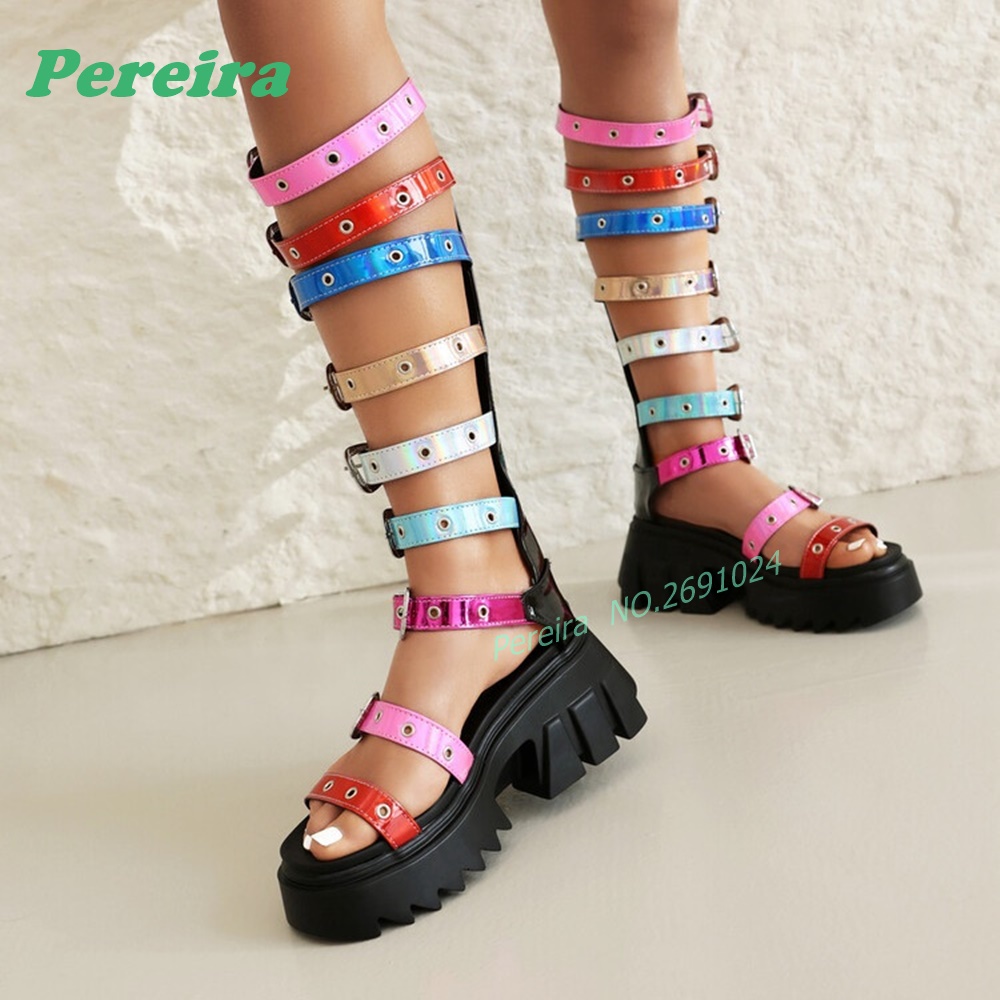 Colorful Multi Buckle Straps K - огляд і ціна Knee High Boots Women