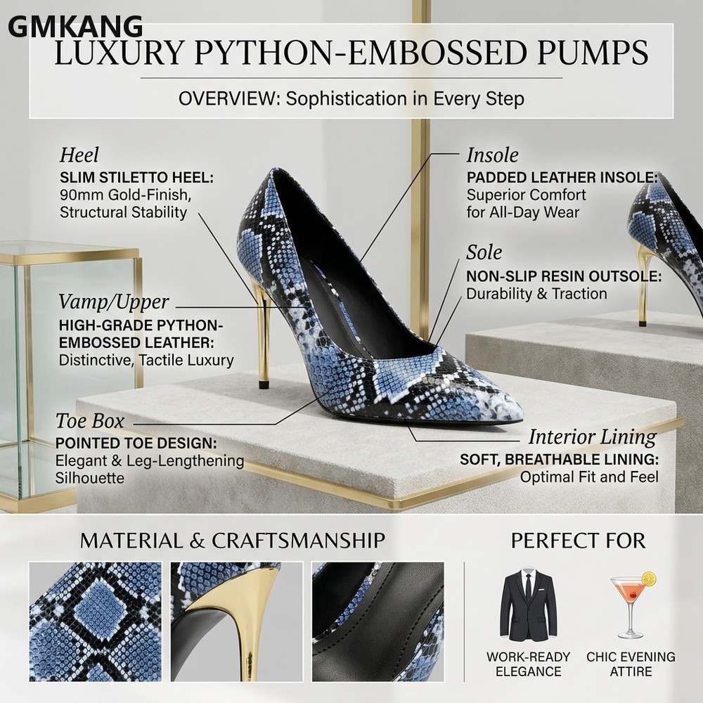 Women Snake Print Pointed Toe  - огляд і ціна Court Heel Pointed