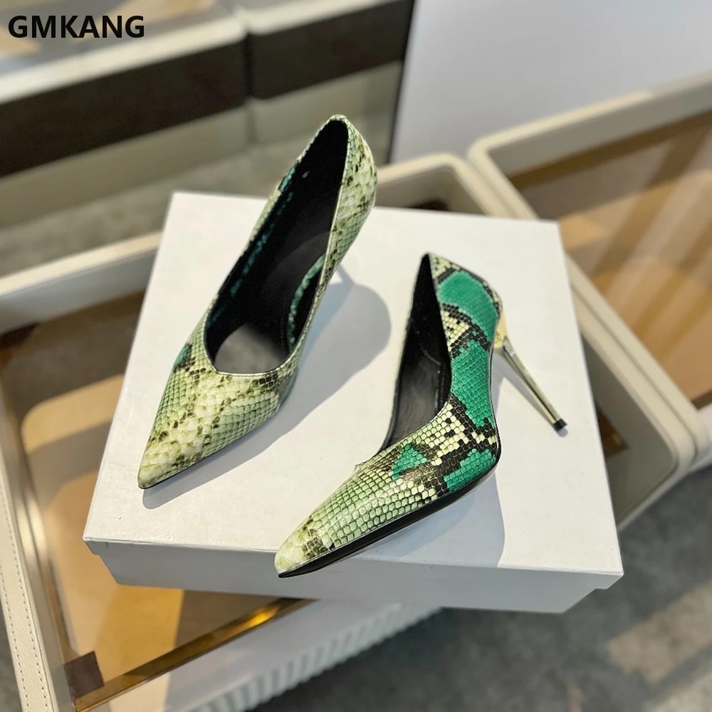 Women Snake Print Pointed Toe  - огляд і ціна Court Heel Pointed